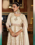 Beige Chinon Chiffon Handwork Gown Kurti Set with Dupatta Festive & Wedding Ready - Buy_2