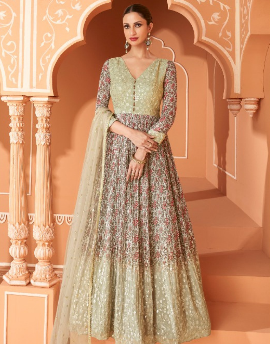 Beige Georgette Top with Elegant Net Dupatta Chic & Timeless Style