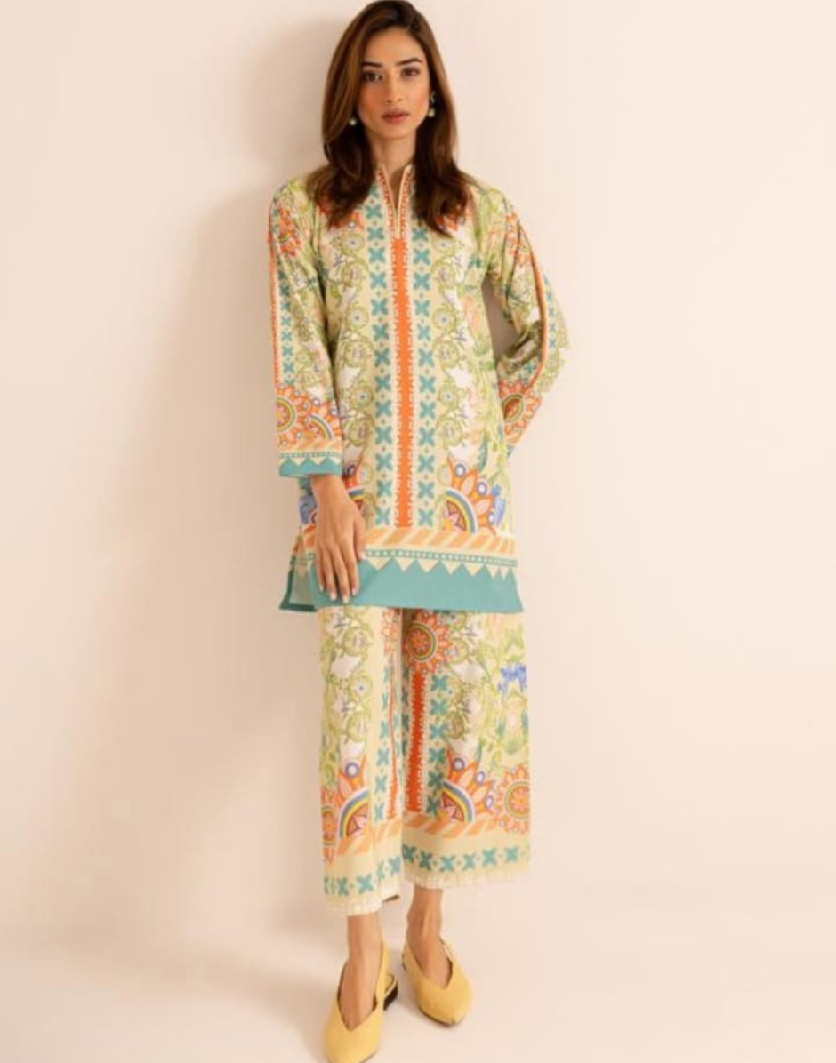 Beige Satin Crafted Top with Flared Bottoms Elegant Co-Ord Set for Effortless Chic - Buy_3