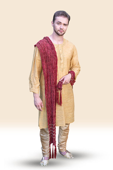 Beige and Red Navratri Special Kurta set for Men - Rent