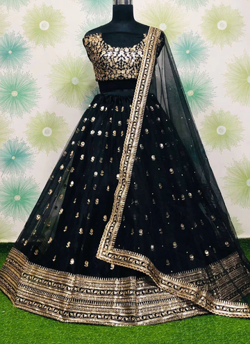 Black Party Wear Lehenga Choli With Sequence Work - Rent