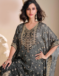 Black Pure Viscose Crepe & Organza Silk Kaftan Trendy Tulip Style with Hand Mirror & Gota Patti Embroidery - Buy_2