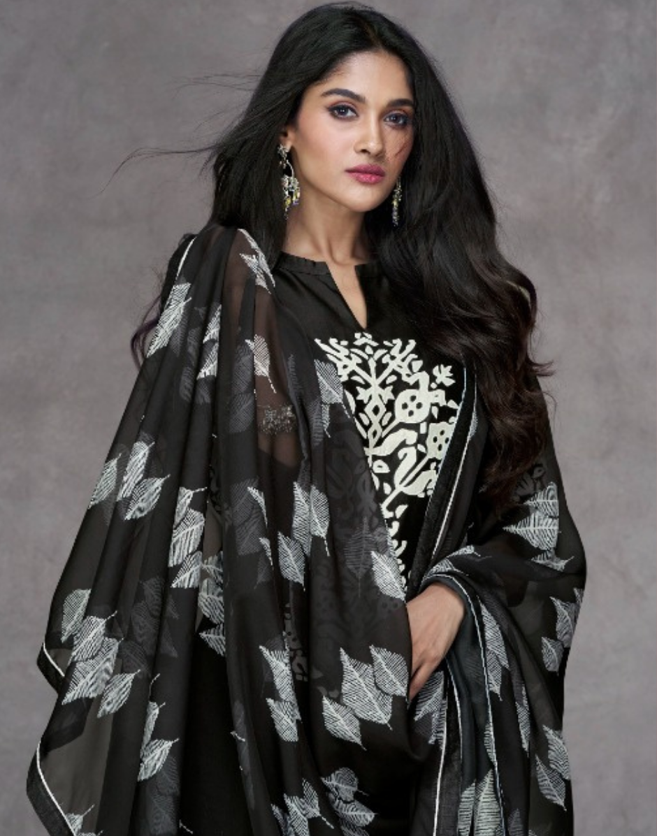 Black Silk Top & Bottom Set with Soft Organza Silk Dupatta Elegant & Sophisticated