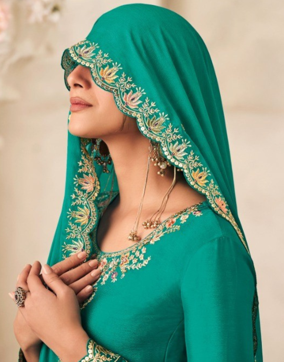 Blooming Chinon Top Palazzo Dupatta Set with Thread & Zarkan Work Designer Festive Wear - Buy_3