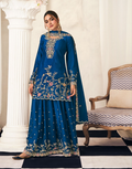 Blooming Chinon Top Palazzo Dupatta Set with Thread & Zarkan Work Designer Festive Wear - Buy_5