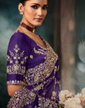 Blue Aari Work Saree Fancy Fabric with Handcrafted Embroidery and Matching Blouse - Buy_2