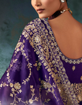 Blue Aari Work Saree Fancy Fabric with Handcrafted Embroidery and Matching Blouse - Buy_3