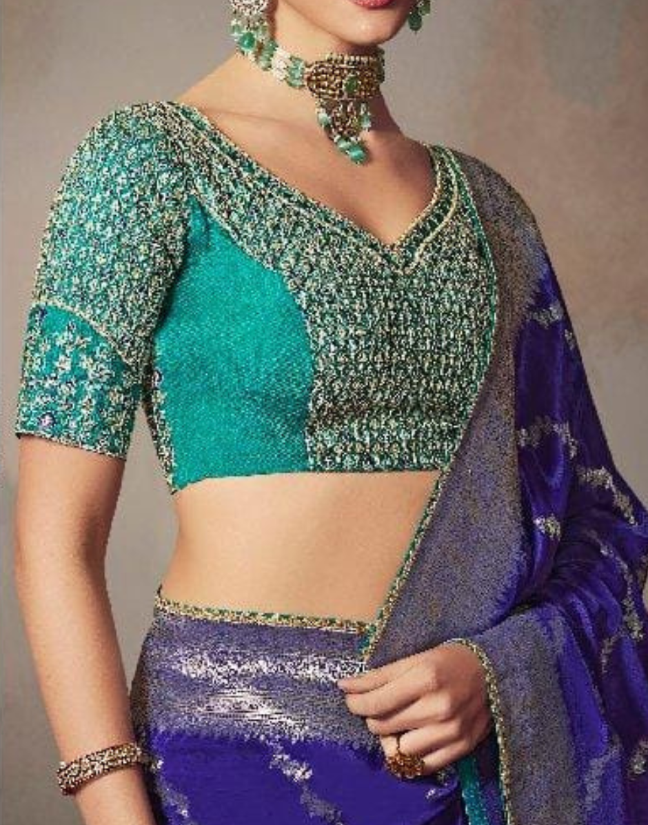 Blue Bridal Special Chiniya Silk Saree with Heavy Designer Work Blouse_2