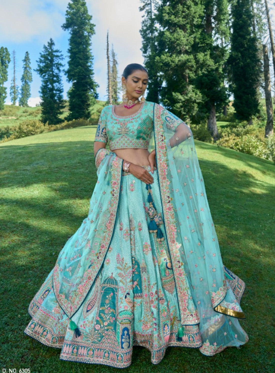 Blue Heavy Embroidery Trendy Motif Lehenga Choli Set - Rent