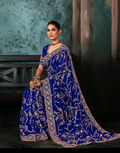 Blue Premium Fancy Saree Aari & Handwork Embroidery with Matching Blouse - Buy_1