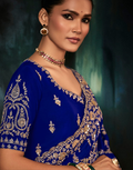 Blue Premium Fancy Saree Aari & Handwork Embroidery with Matching Blouse - Buy_2