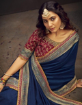 Blue Saree with Swarovski & Sequin Work Elegant Unique Border & Designer Blouse - Buy_1