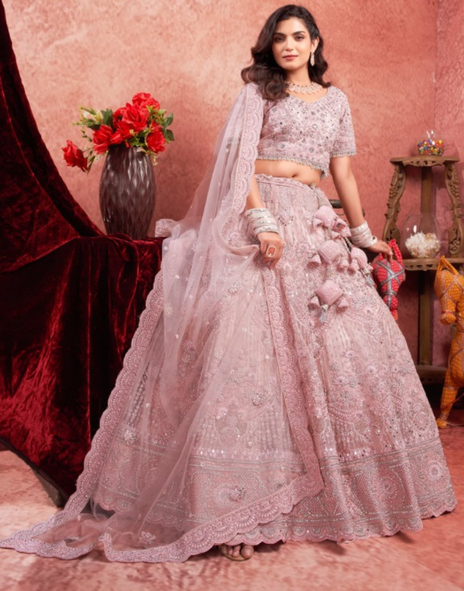 Blush Beauty Premium Baby Pink Lehenga with Mirror Zarkan Embellishments - Buy_2