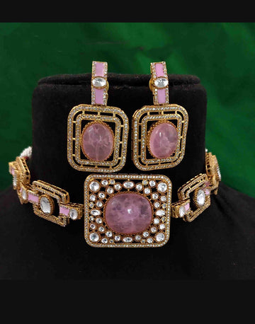 Blush Pink Choker Necklace & Earring Set Elegant Jewelry for Women
