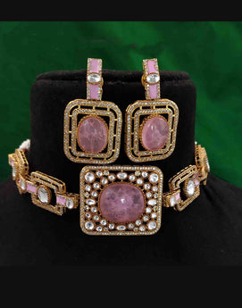 Blush Pink Choker Necklace & Earring Set Elegant Jewelry for Women