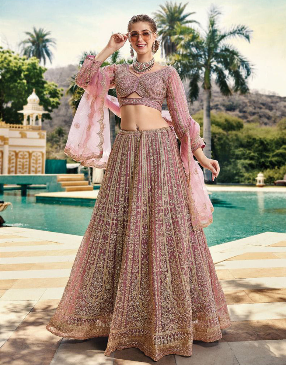 Blushing Elegance Baby Pink Sequins Embroidered Lehenga Choli Set with Dupatta