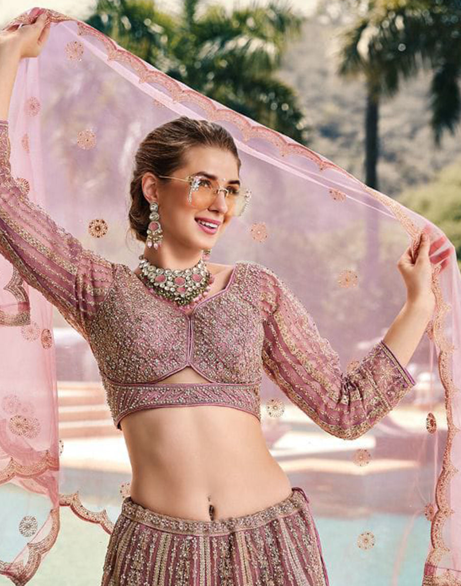 Blushing Elegance Baby Pink Sequins Embroidered Lehenga Choli Set with Dupatta