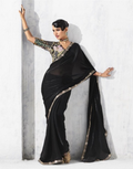 Bold & Beautiful Black Embroidered Saree with Statement Printed Blouse - Buy