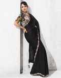 Bold & Beautiful Black Embroidered Saree with Statement Printed Blouse - Buy_1