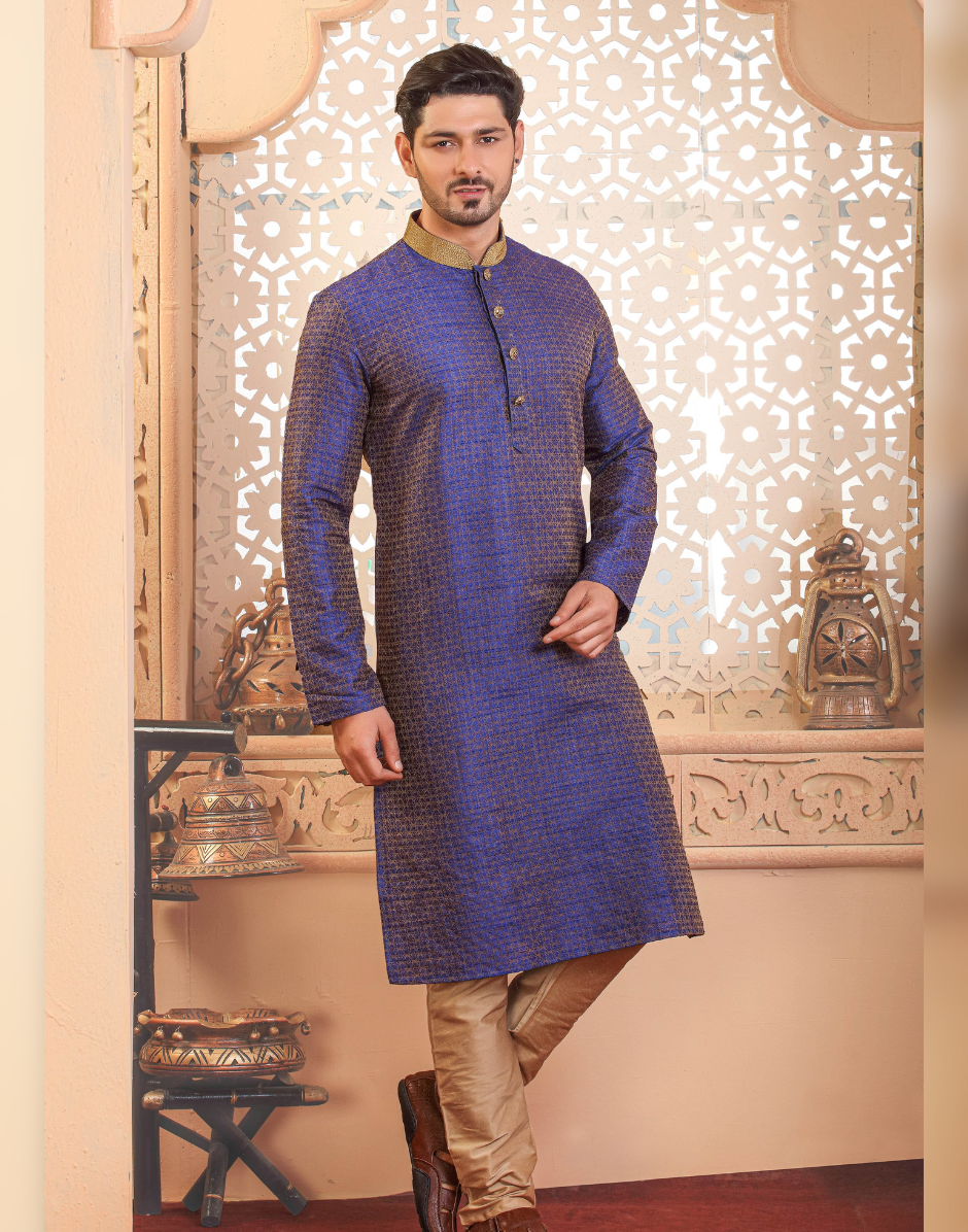 Bold in Blue Men’s Kurta Set for Weddings Festivals 