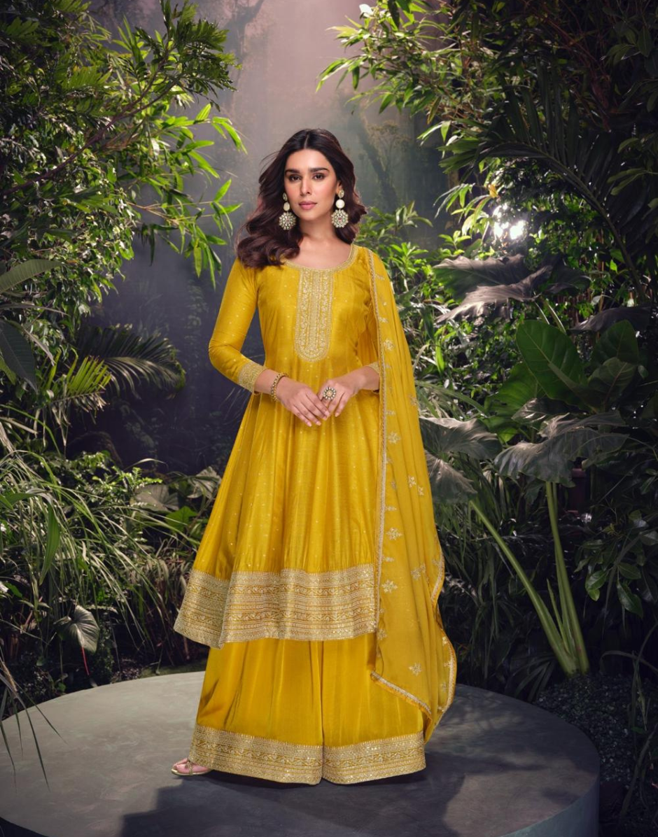 Bright & Beautiful Yellow Viscose Jacquard Silk Embroidered Kurta Set with Dupatta