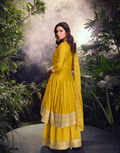 Bright & Beautiful Yellow Viscose Jacquard Silk Embroidered Kurta Set with Dupatta_1