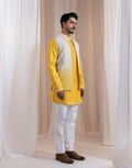 Brighten Your Style with the Yellow Sunstrike Kurta Pyjama & Nehru Jacket Set Elegant Ethnic Wear for Men_2