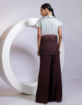 Brown Three-Piece Co-ord Set with Grey Cowl Top, Flared Pants & Ivory-to-Chocolate Ombré Embroidered Jacket_1