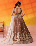 Brown Tissue Lehenga Choli Set with Sequin Embroidered Blouse and Dupatta for Wedding & Festive Wear - Buy_1