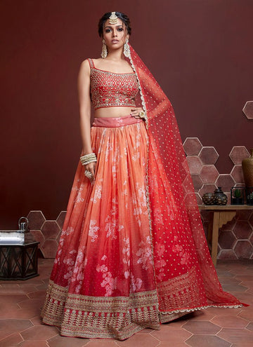 Wedding Wear Floral Printed Lehenga Choli For Women - Rent