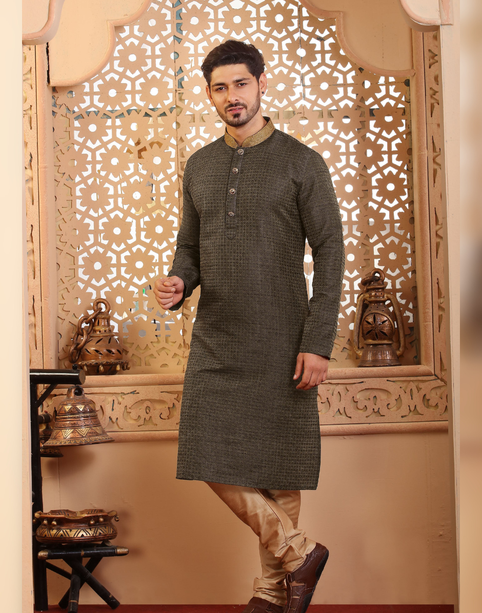 Celebrate in Classic Hues Dark Brown Kurta Pajama for Men