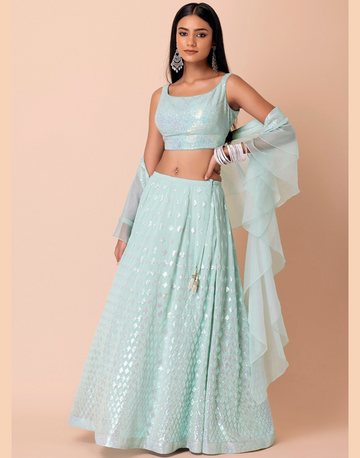 Celestial Charm Blue Georgette Lehenga with Organza Dupatta Sequins & Thread Embroidery Set