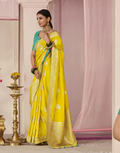 Charming Yellow Dola Silk Saree with Rich All Over Floral Patterns