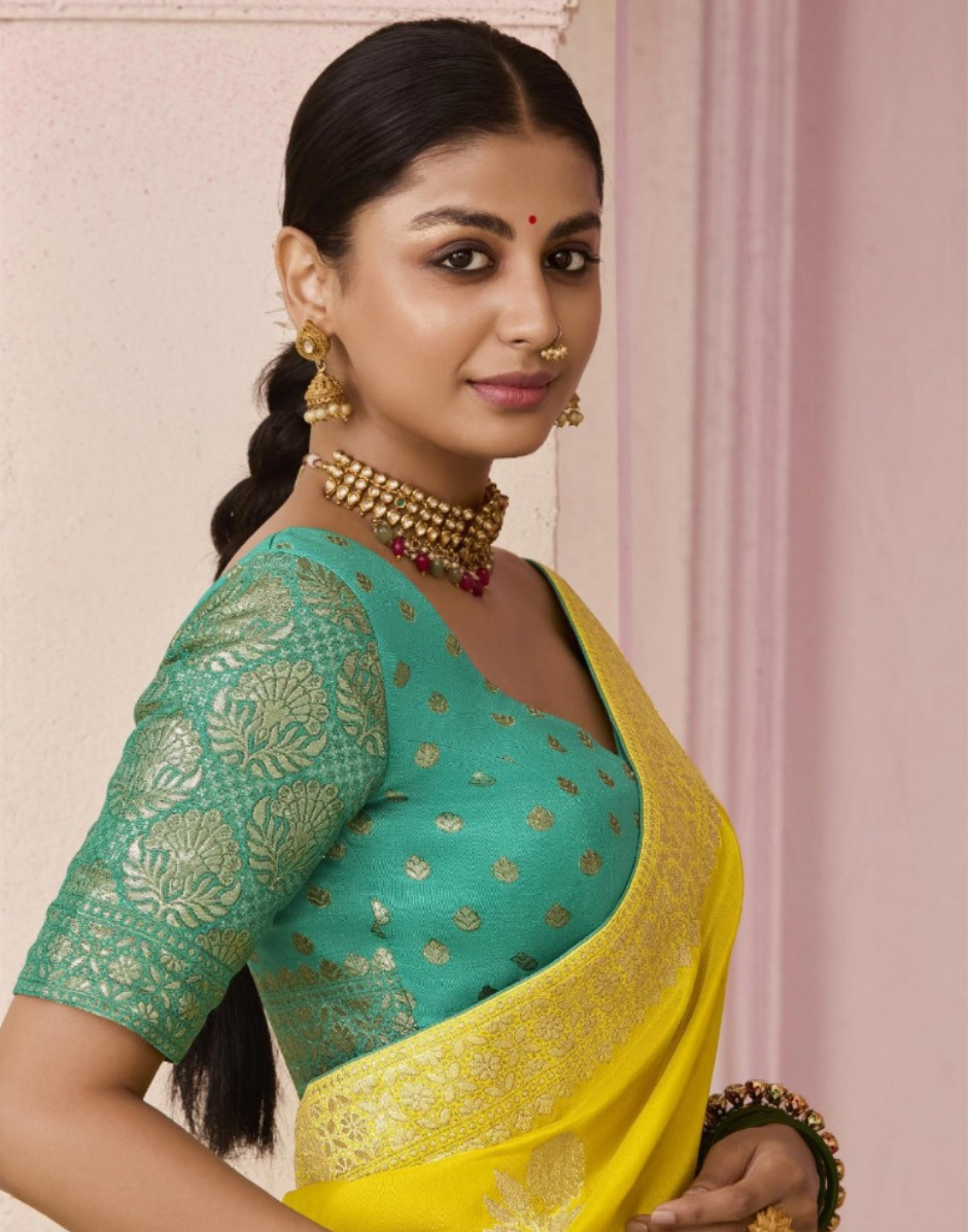 Charming Yellow Dola Silk Saree with Rich All Over Floral Patterns_1