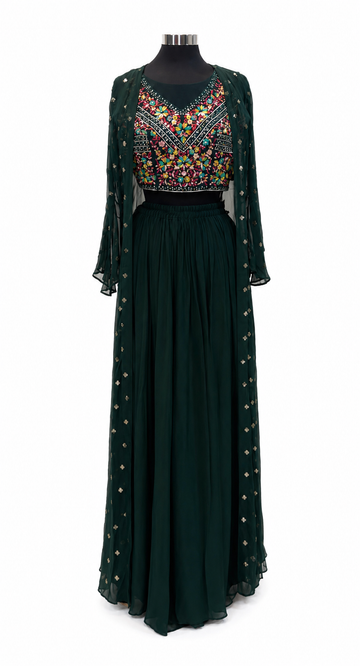 Green Georgette Kurta set for Wedding Guest - RENT