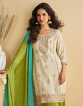 Chic Beige Chinon Silk Palazzo Set Embroidered Top and Dupatta Included_2