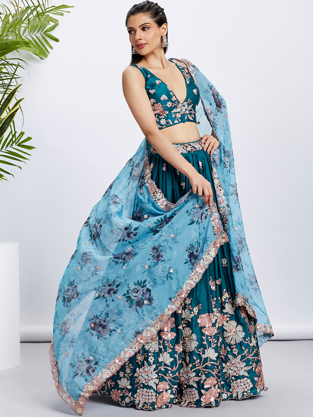 Chic Charm Pure Georgette Sequins And Thread Embroidery Lehenga Choli & Dupatta - Rent_7