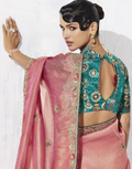 Chic & Classy Baby Pink Saree with Embroidery Work and Printed Blouse - Buy_2
