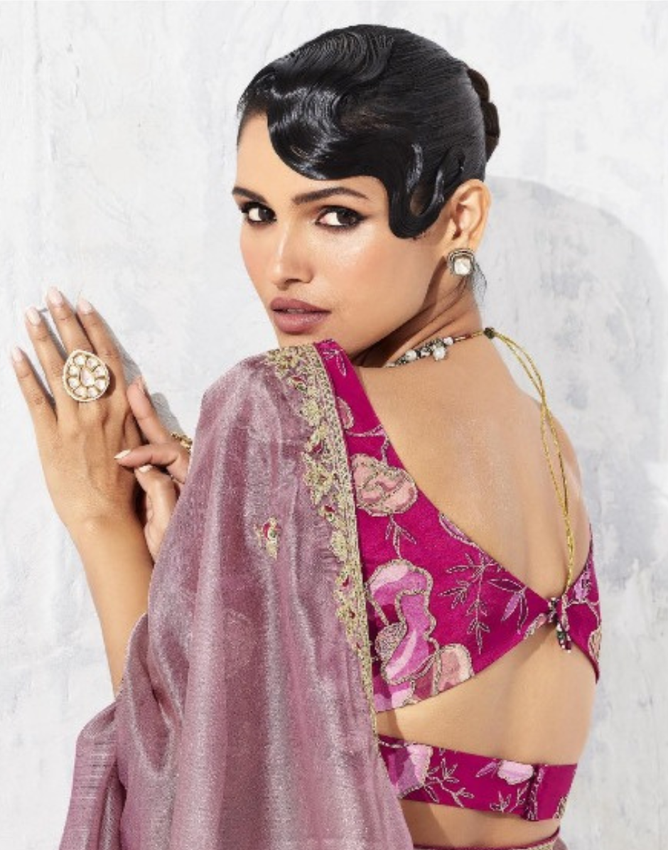 Chic Mauve Pink Embroidered Saree with Blouse Perfect for Weddings & Parties - Buy
