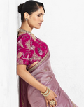 Chic Mauve Pink Embroidered Saree with Blouse Perfect for Weddings & Parties - Buy_2