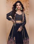 Chic Navy Georgette Embroidered Top & Bottom Set Party & Ethnic Wear - Buy_2