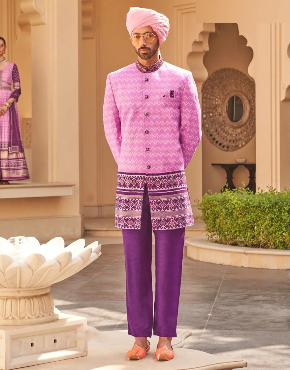 Chic Pink Foil Print Kurta Pyjama for Men Perfect for Festive & Party Wear