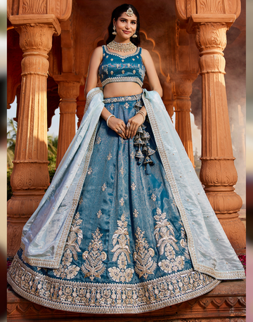 Chic Tissue Sequin Embroidered Stitched Lehenga Choli with Dupatta Perfect for Weddings & Festive Events