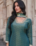 Chic & Traditional Green Embroidered Chinon Kurta Set with Palazzo and Embroidery - Buy_1