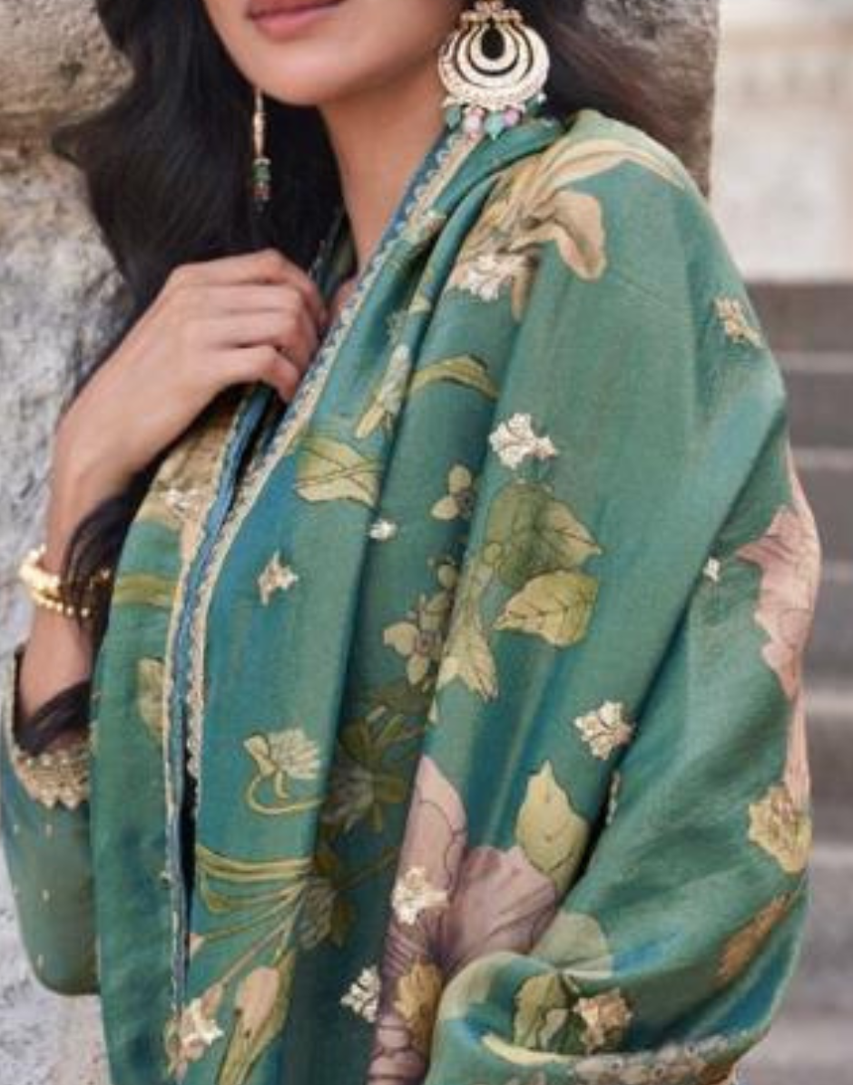 Chic & Traditional Green Embroidered Chinon Kurta Set with Palazzo and Embroidery - Buy_2