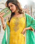 Chic Yellow Silk Embroidered Sharara Set Perfect for Haldi, Mehendi & Festive Looks - Buy_2