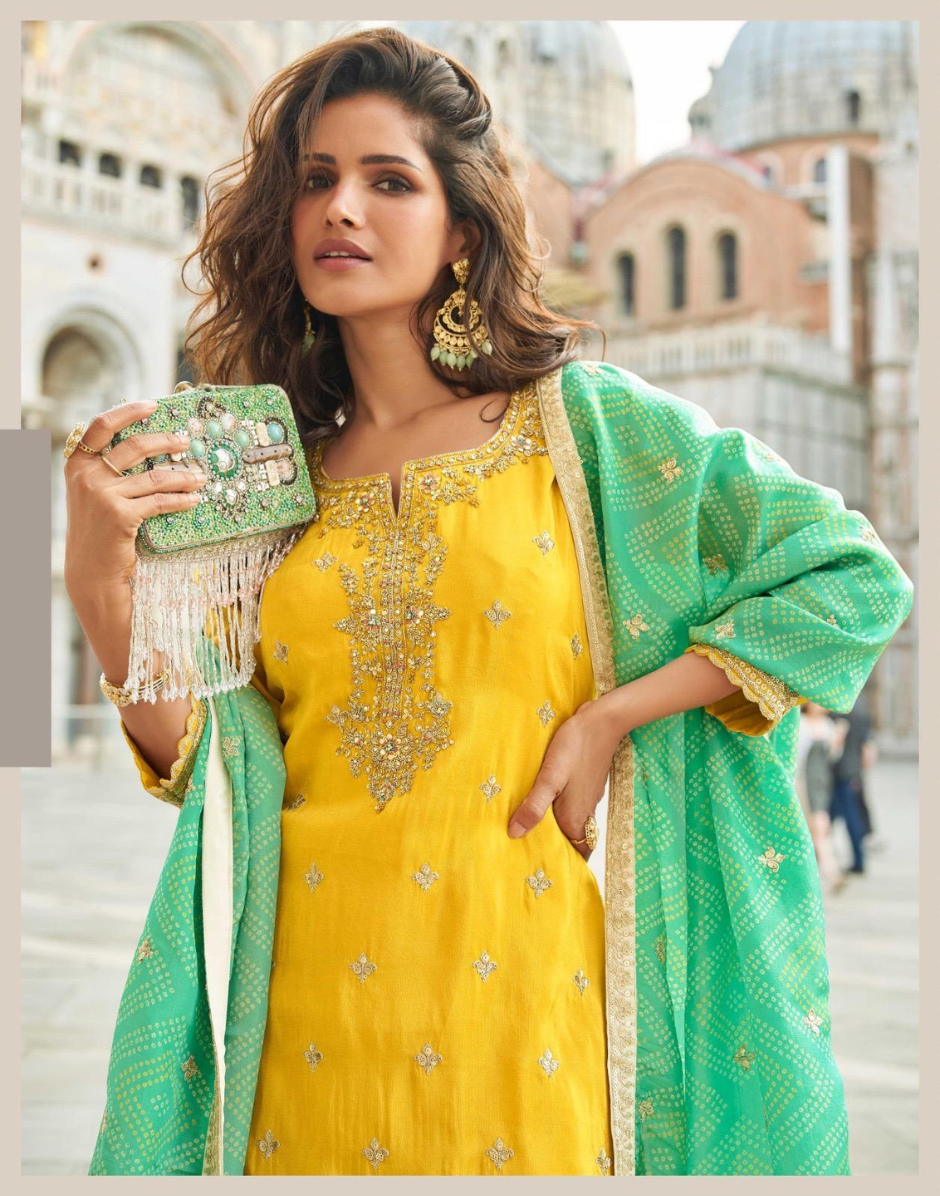 Chic Yellow Silk Embroidered Sharara Set Perfect for Haldi, Mehendi & Festive Looks - Buy_3