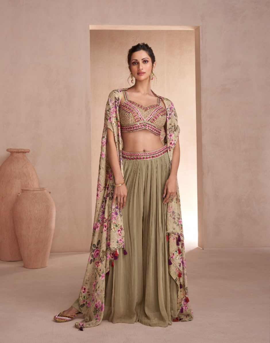 Chinon Silk Georgette Embroidered 3-Piece Kurti Indowestern Dress  Stylish & Elegant