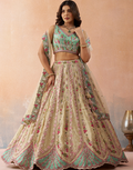 Classic Cream Tissue Sequins Embroidered Lehenga with Blouse & Elegant Dupatta_1