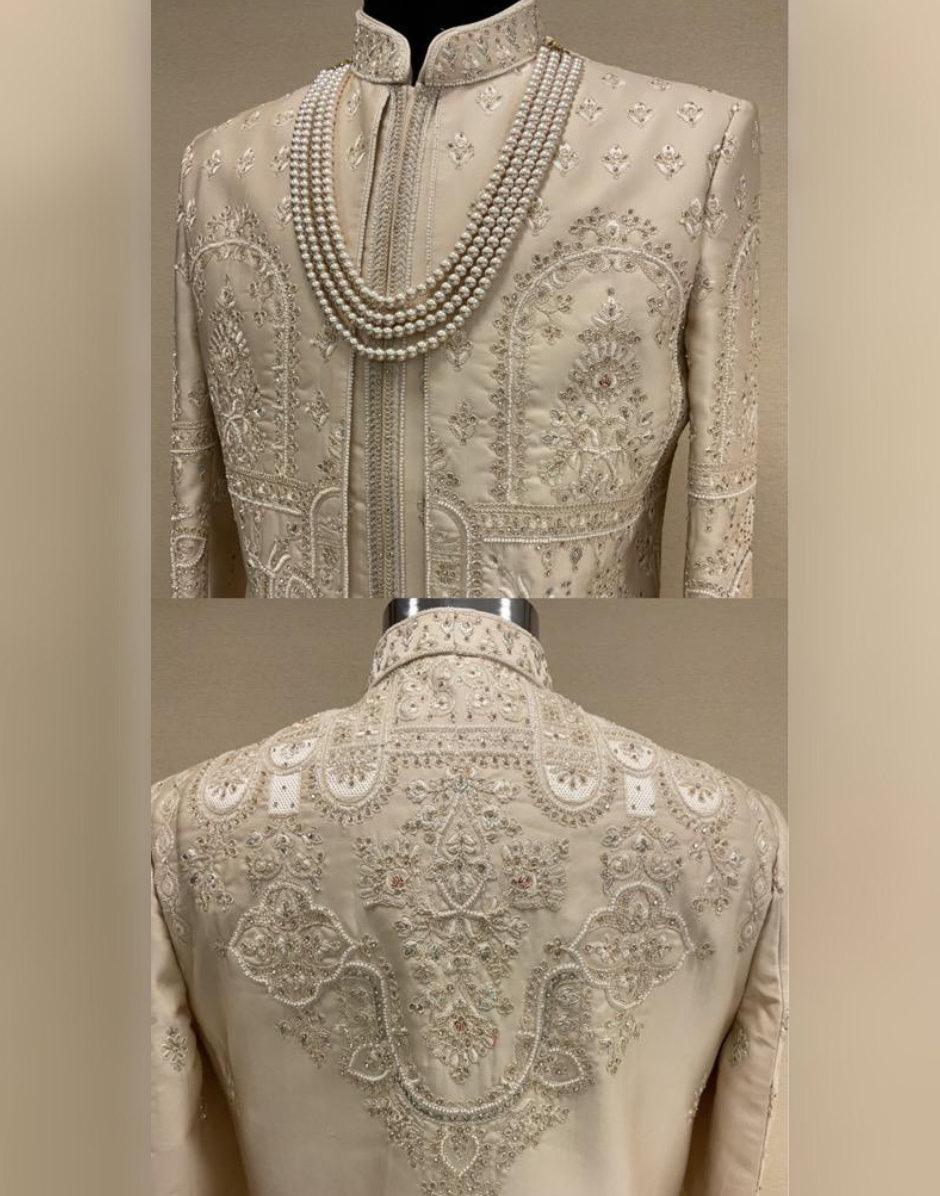 Classic Light Onion Embroidered Sherwani Set for Destination Weddings